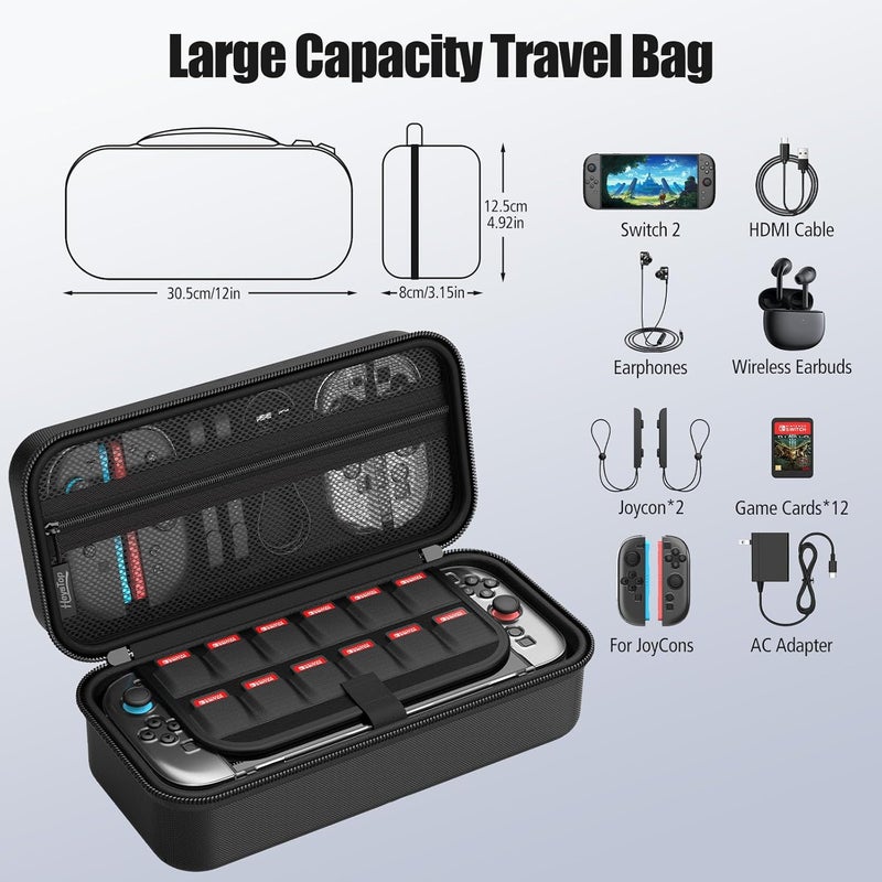 HEYSTOP Carrying Case for Nintendo Switch 2,Portable Travel Case for Nintendo Switch 2 Accessories with Screen Protector*1,Protective Cover*1,Thumb Caps*6,Large Space with 12 Game Card Slot,Hard Shell - Image 3