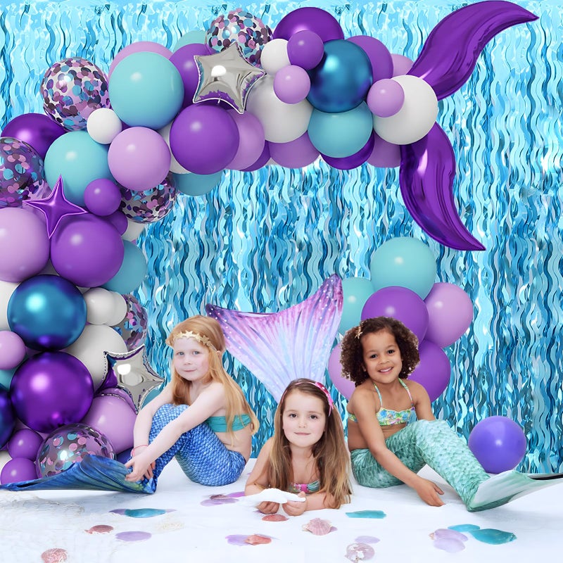 Budicool Wavy Tinsel Foil Fringe Curtains Teal Blue Streamers Backdrop for Ocean Themed Party Blue Birthday Under The Sea Party Decorations(2 Pack,3.2 ft x 6.6 ft) - Image 4