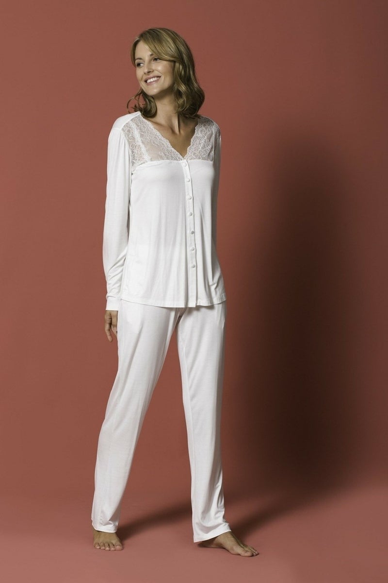 Monamise 18201 Women's Long Sleeve Pajamas Set-Ecru  - Image 4