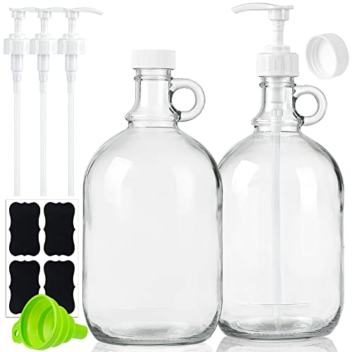 Sovietiep 2 Pack 64 Oz Laundry Detergent Dispenser with Pump and Lid - Half Gallon Glass Pump Bottle for Laundry Soap Dispenser, Liquid Detergent, Fabric Softener Dispenser - Extra Label, Funnel - Image 1