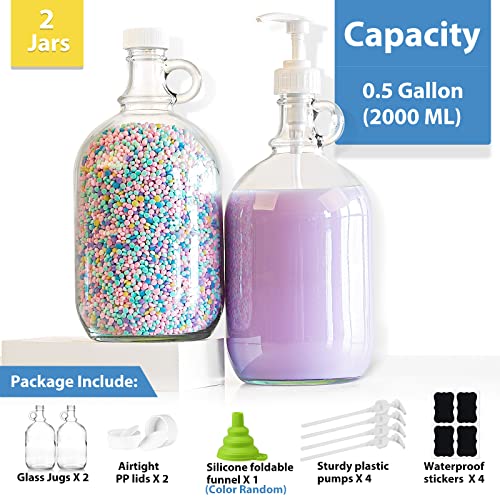 Sovietiep 2 Pack 64 Oz Laundry Detergent Dispenser with Pump and Lid - Half Gallon Glass Pump Bottle for Laundry Soap Dispenser, Liquid Detergent, Fabric Softener Dispenser - Extra Label, Funnel - Image 5