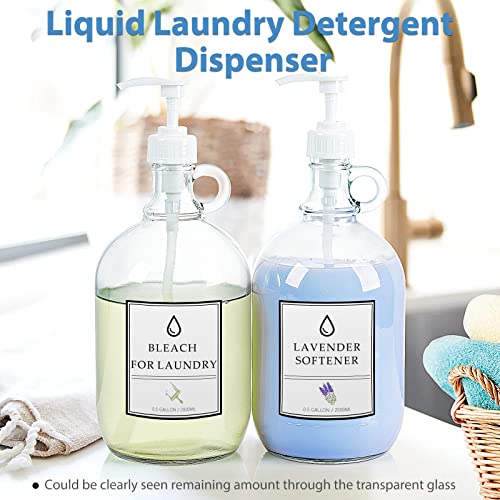 Sovietiep 2 Pack 64 Oz Laundry Detergent Dispenser with Pump and Lid - Half Gallon Glass Pump Bottle for Laundry Soap Dispenser, Liquid Detergent, Fabric Softener Dispenser - Extra Label, Funnel - Image 3
