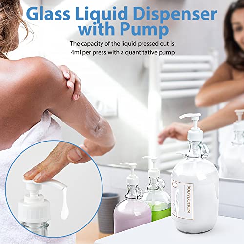 Sovietiep 2 Pack 64 Oz Laundry Detergent Dispenser with Pump and Lid - Half Gallon Glass Pump Bottle for Laundry Soap Dispenser, Liquid Detergent, Fabric Softener Dispenser - Extra Label, Funnel - Image 2