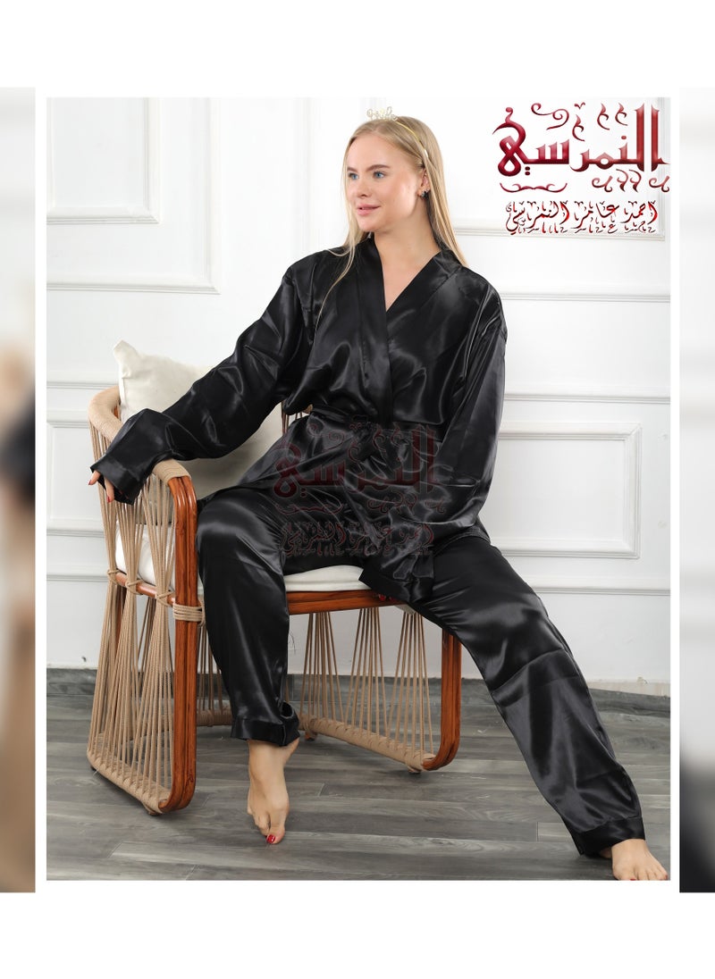 النمرسي بيجامة عروسة قطعتين اسود سادة  - Image 2
