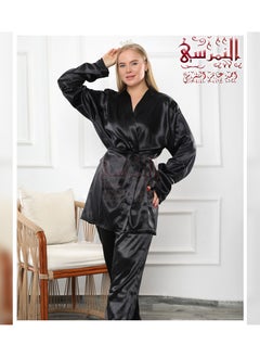 النمرسي بيجامة عروسة قطعتين اسود سادة  - Image 1