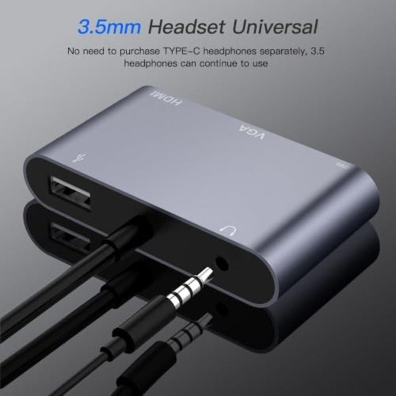 Nalacal USB-C Multiport Adapter - 5 in 1 Charging Dock with HDMI, USB 3.0, TF, SD, PD, VGA, HDTV, AUX for MacBook Air/Pro, Steam Deck, Switch - Image 3