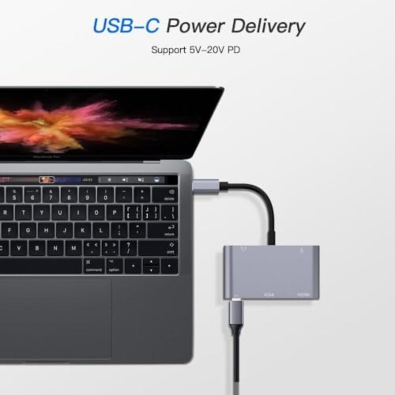 Nalacal USB-C Multiport Adapter - 5 in 1 Charging Dock with HDMI, USB 3.0, TF, SD, PD, VGA, HDTV, AUX for MacBook Air/Pro, Steam Deck, Switch - Image 4
