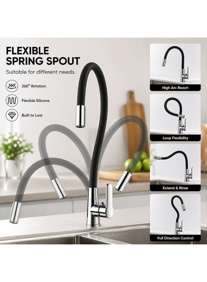 HESANIT 6771 Pull Out Kitchen Mixer Tap, Single Lever Kitchen Sink Faucet with Flexible Silicone Spout, 360° Rotation & Water Saving Technology - Image 3