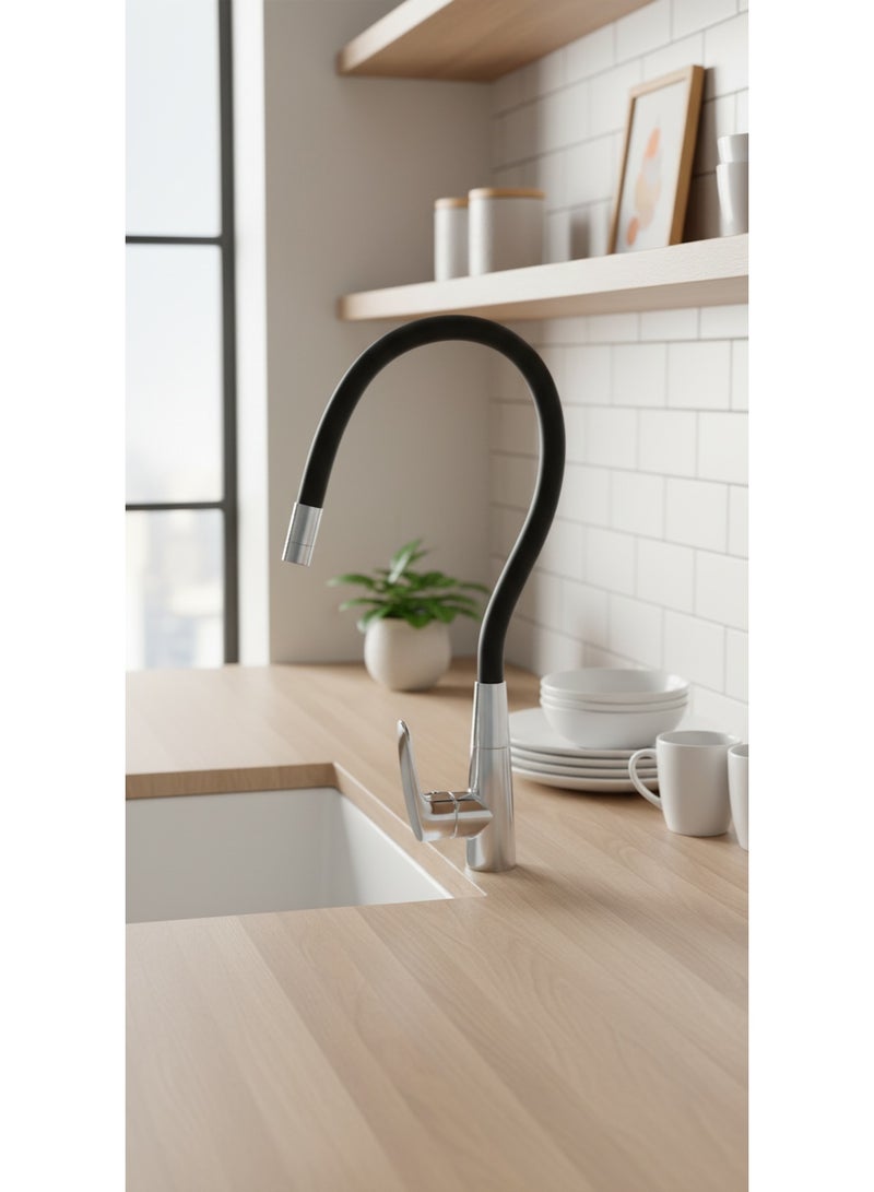 HESANIT 6771 Pull Out Kitchen Mixer Tap, Single Lever Kitchen Sink Faucet with Flexible Silicone Spout, 360° Rotation & Water Saving Technology - Image 2