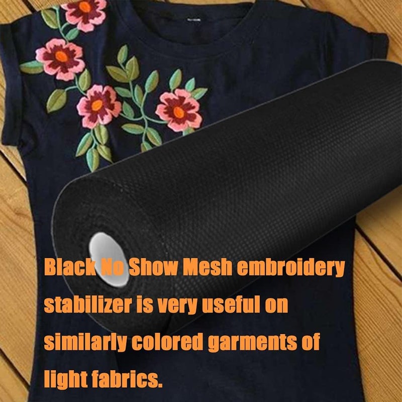 New brothread Black No Show Mesh Machine Embroidery Stabilizer Backing 12" x 25Yd roll - Light Weight 1.8 oz - 3 Options - Tear Away/Cut Away/No Show Mesh - Image 4
