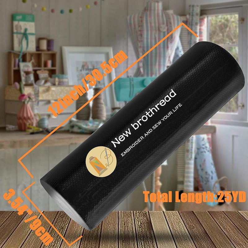 New brothread Black No Show Mesh Machine Embroidery Stabilizer Backing 12" x 25Yd roll - Light Weight 1.8 oz - 3 Options - Tear Away/Cut Away/No Show Mesh - Image 2