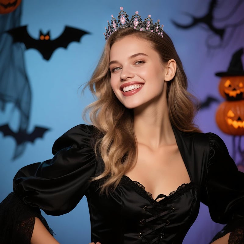 Kamirola Black Purple Queen Crown, Gothic Baroque Crowns for Women, Tiara for Women Rhinestone Queen Tiara Wedding Crown, Hair Accessories for Halloween Costume Birthday Prom Cosplay Party - Image 4