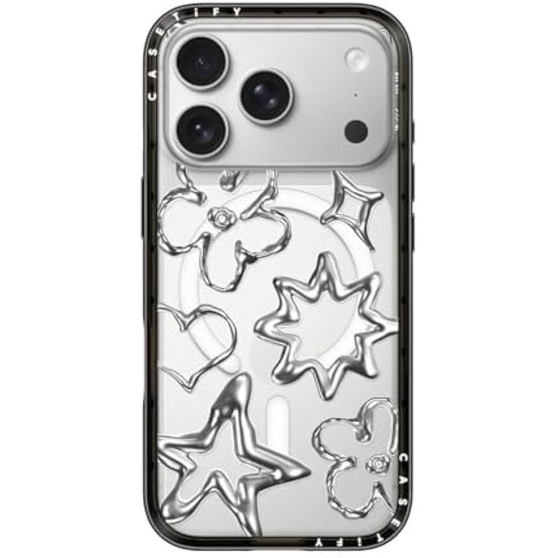Casetify Compact Magsafe iPhone 17 Pro Case 【Lightweight/Slim Fit/Compatible with Magsafe】 - Chrome Doodles - Clear Black - Image 1