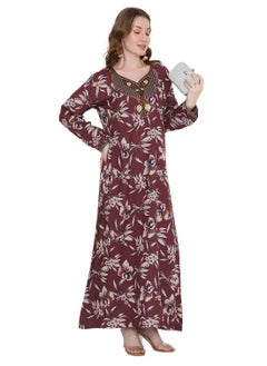HANA & SARA THREAD-EMBROIDED ARABIC KAFTAN JALABIYA DRESS PRINTED IN AN ELEGANT CASUAL LONG DESIGN  - Image 1