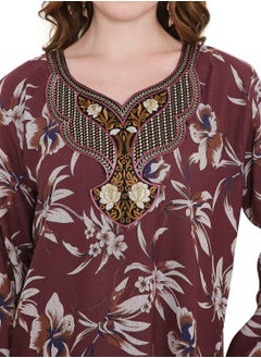 HANA & SARA THREAD-EMBROIDED ARABIC KAFTAN JALABIYA DRESS PRINTED IN AN ELEGANT CASUAL LONG DESIGN  - Image 3