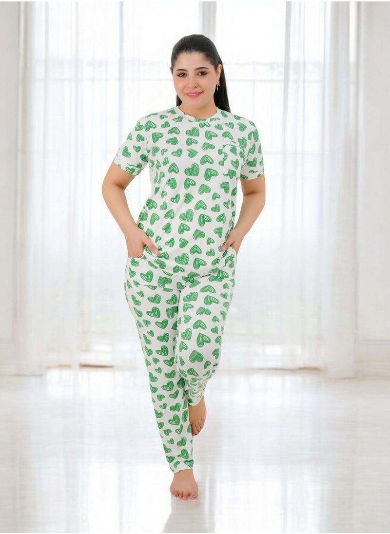 Shenoute - Women's pajama set - women's summer pajamas - 2-piece set of pants and T-shirt - patterned with different designs - Image 1