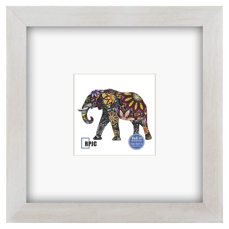 RPJC 8x8 Soild Wood Picture Frame with High Definition Glass Display Pictures 4x4 with Mat or 8x8 Without Mat for Wall Mounting Hanging Photo Frame Rustic White