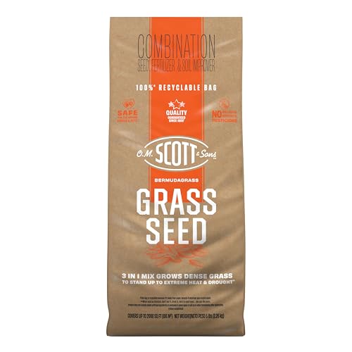 Scotts O.M. Scott and Sons Bermudagrass Grass Seed, Fertilizer and Soil Improver, Drought Tolerant Once Established, Covers Up to 2,000 sq. ft., 5 lbs. - Image 1
