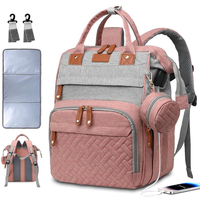 SHITIESHOU Diaper Bag Backpack Baby Bag for Mom Dad with Changing Pad, 19 Pockets, Large Waterproof Travel Baby Girl Boy Toddle Diaper Bag with Insulated Pocket, Baby Shower Gifts, Pink Grey - Image 1