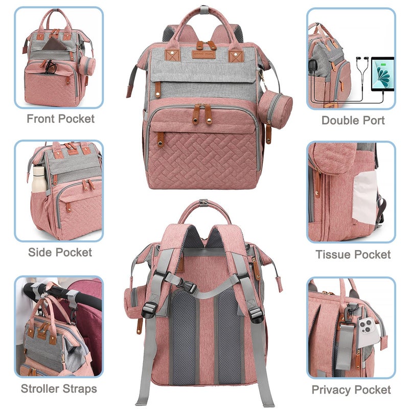 SHITIESHOU Diaper Bag Backpack Baby Bag for Mom Dad with Changing Pad, 19 Pockets, Large Waterproof Travel Baby Girl Boy Toddle Diaper Bag with Insulated Pocket, Baby Shower Gifts, Pink Grey - Image 3