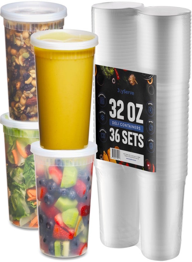 JoyServe 32 Oz Deli Food Containers with Lids - (36 Sets) Quart Airtight Plastic Food Storage for Takeout, Meal Prep, To-Go, Soup Freezer Containers with 36 Lids, BPA-Free, Dishwasher, Microwave Safe - Image 2