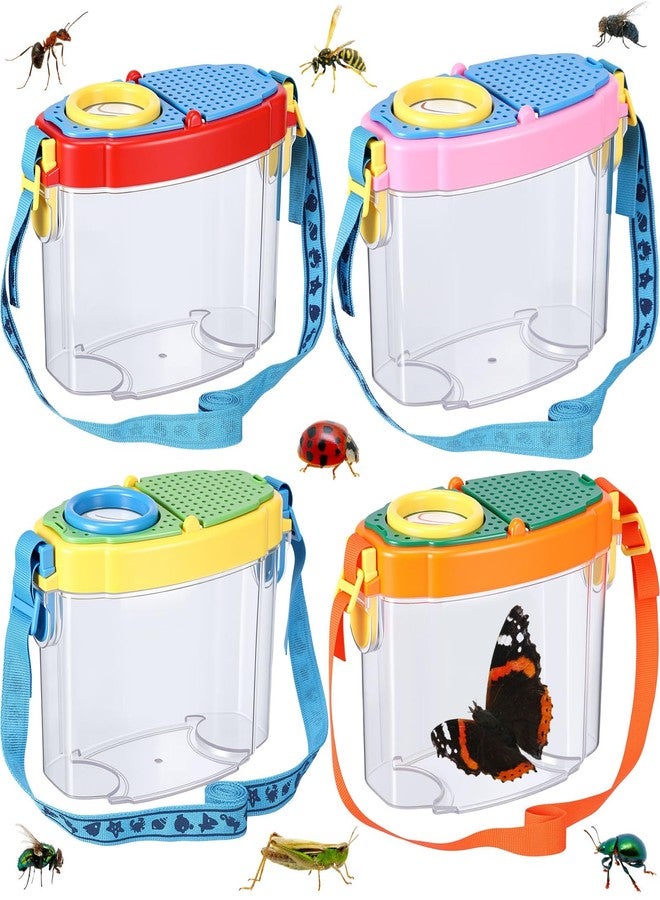 Halloscume 4 Pcs Bug Catcher for Kids Collector Toy Bug Habitat with Magnified Viewer, Insect Habitat, Outdoor Toys, Insect Box Magnifying Tools & Carry Strap - Educational Outdoor Adventure Gift - Image 1