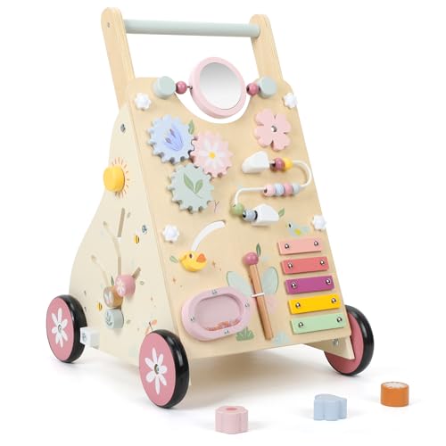 Pithfor Wooden Baby Walker Baby Push Walker Push Walker Toys for Babies Learning to Walk SittoStand with Montessori Sensory Toy Activity Center for Girls Boys - Image 1