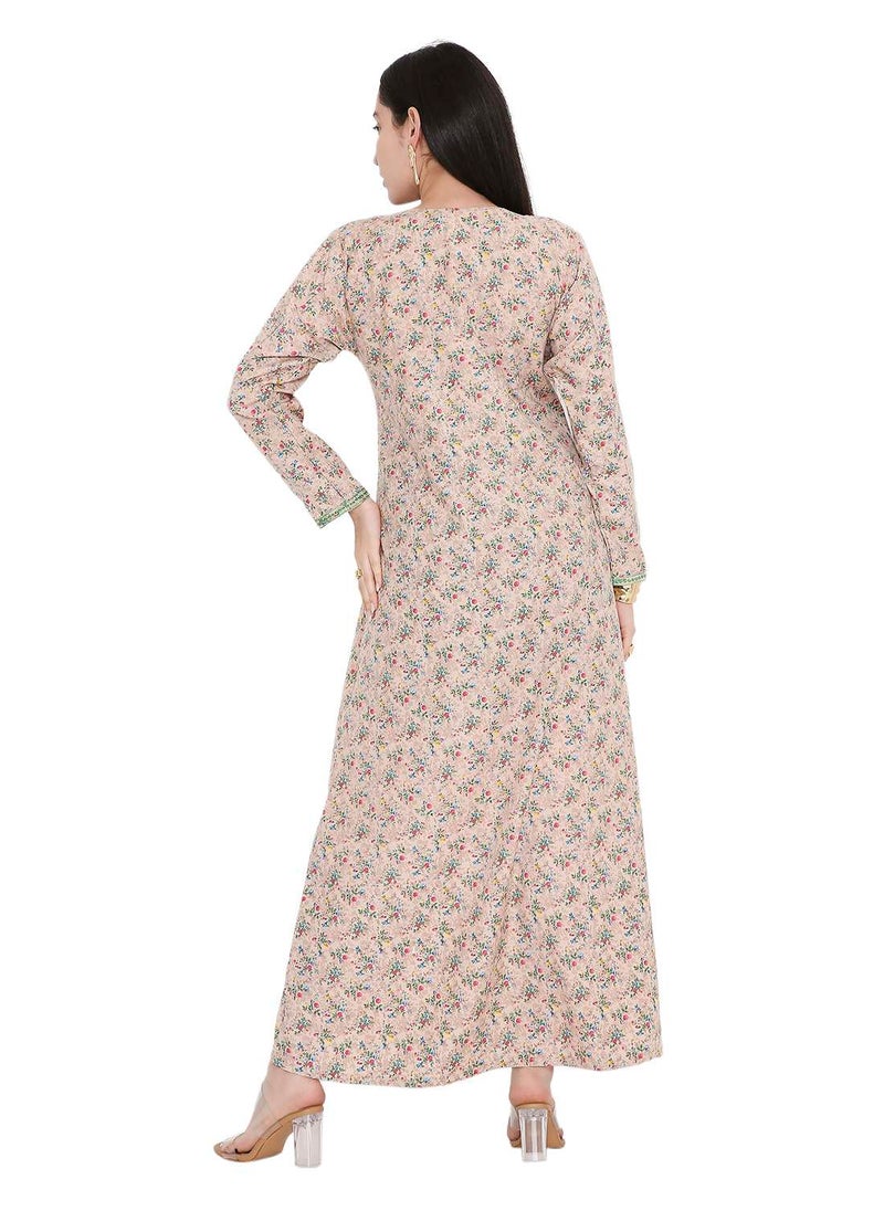 HANA & SARA ELEGANT FARASHA WITH UNIQUE THREAD EMBROIDERY AND STYLISH PRINTED MODEST ARABIC KAFTAN JALABIYA DRESS  - Image 2