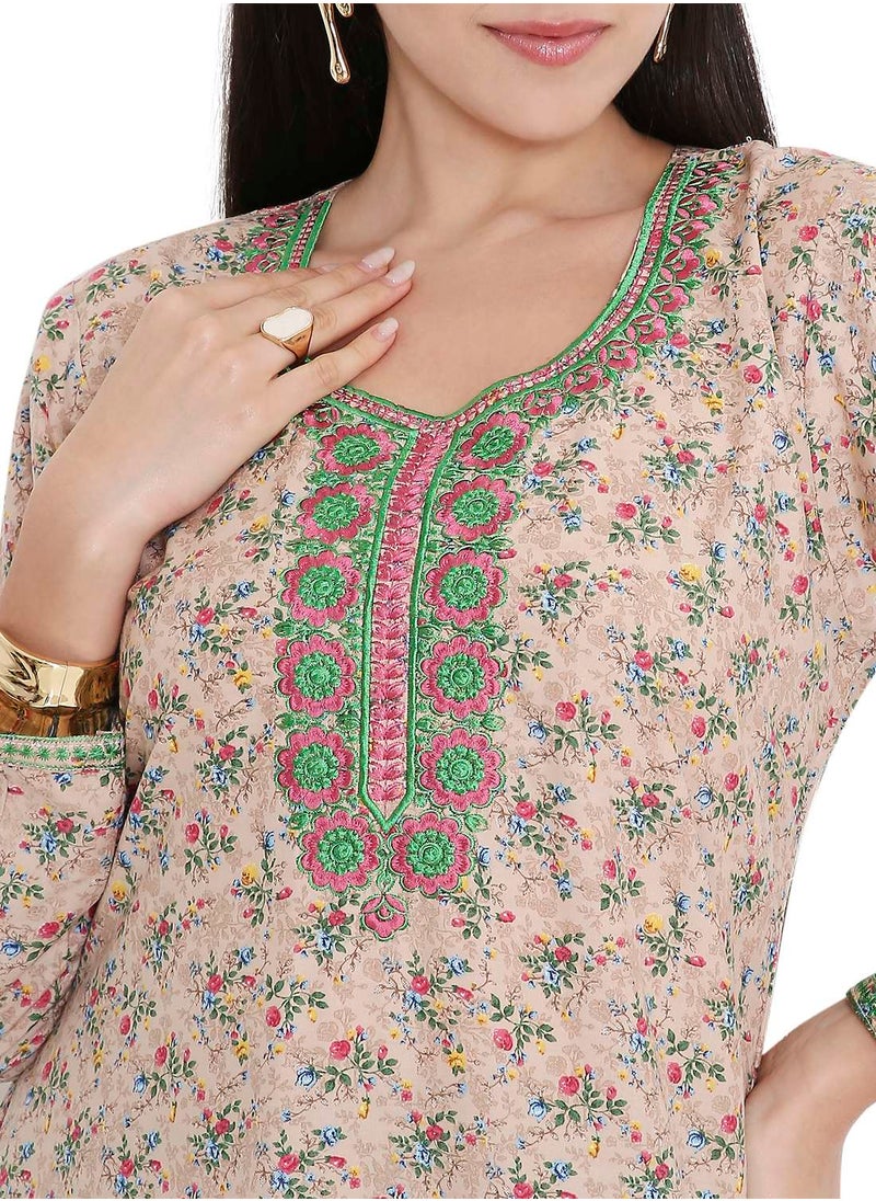 HANA & SARA ELEGANT FARASHA WITH UNIQUE THREAD EMBROIDERY AND STYLISH PRINTED MODEST ARABIC KAFTAN JALABIYA DRESS  - Image 3