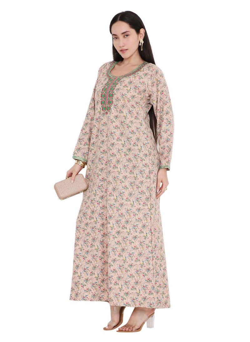 HANA & SARA ELEGANT FARASHA WITH UNIQUE THREAD EMBROIDERY AND STYLISH PRINTED MODEST ARABIC KAFTAN JALABIYA DRESS  - Image 4