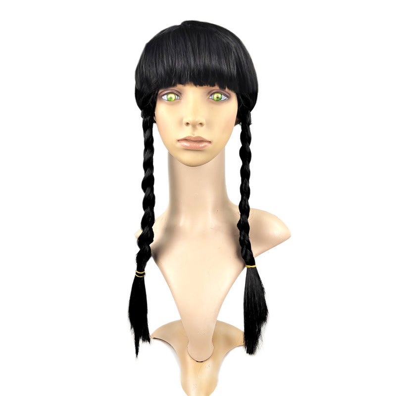 Generic Adamss mothers same mid-length double braid wig Wednesday headwear hairstyle COS twist tassel Liuhai double braid