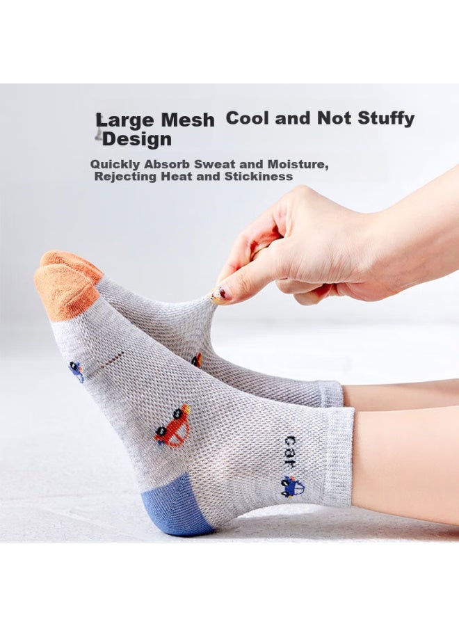 Yimian Boys' Summer Thin Mesh Combed Cotton Mid-calf Socks For Children Boys Students Big Boys 8 Pairs - Image 1