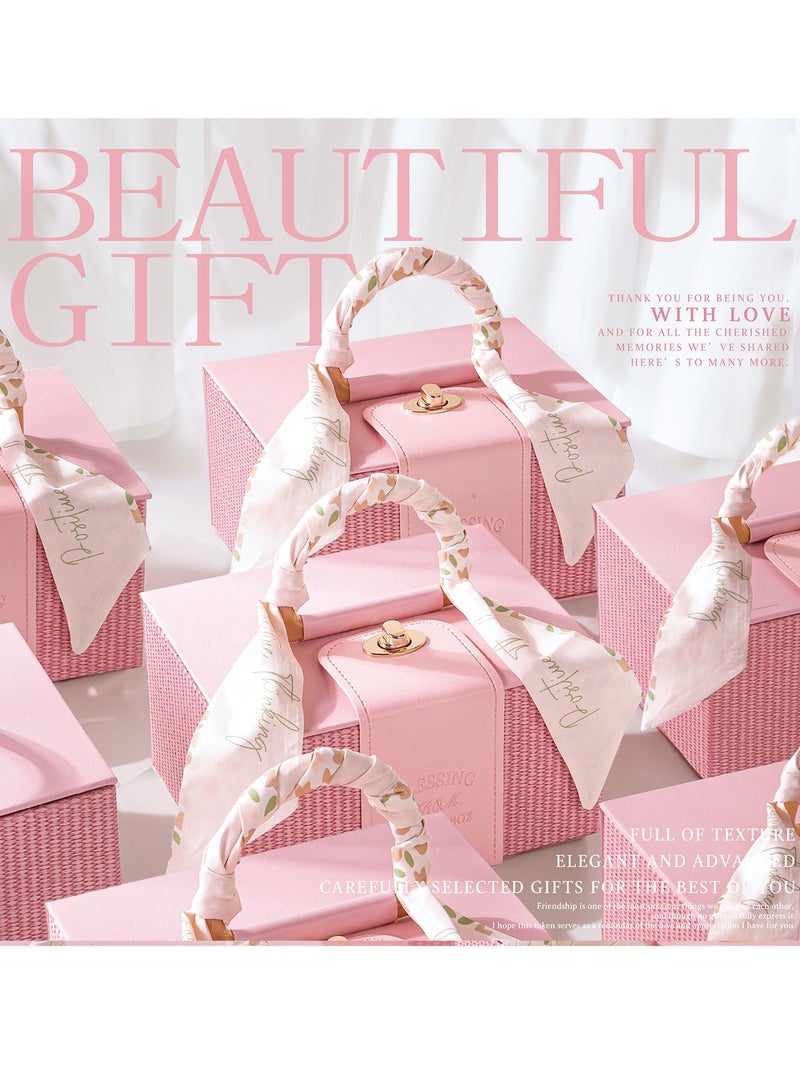 Chillspace Luxury Gift Box with Ribbon, Pink Large PU Leather Gift Box with Semi-Round Handle, Gift Boxes for Presents With Lid, Suitable for Festival, Wedding,  Birthday, Anniversary, etc 30x20x13.5 Pink - Image 4
