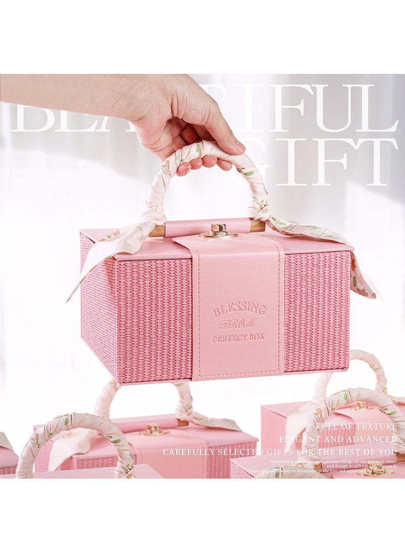 Chillspace Luxury Gift Box with Ribbon, Pink Large PU Leather Gift Box with Semi-Round Handle, Gift Boxes for Presents With Lid, Suitable for Festival, Wedding,  Birthday, Anniversary, etc 30x20x13.5 Pink - Image 3