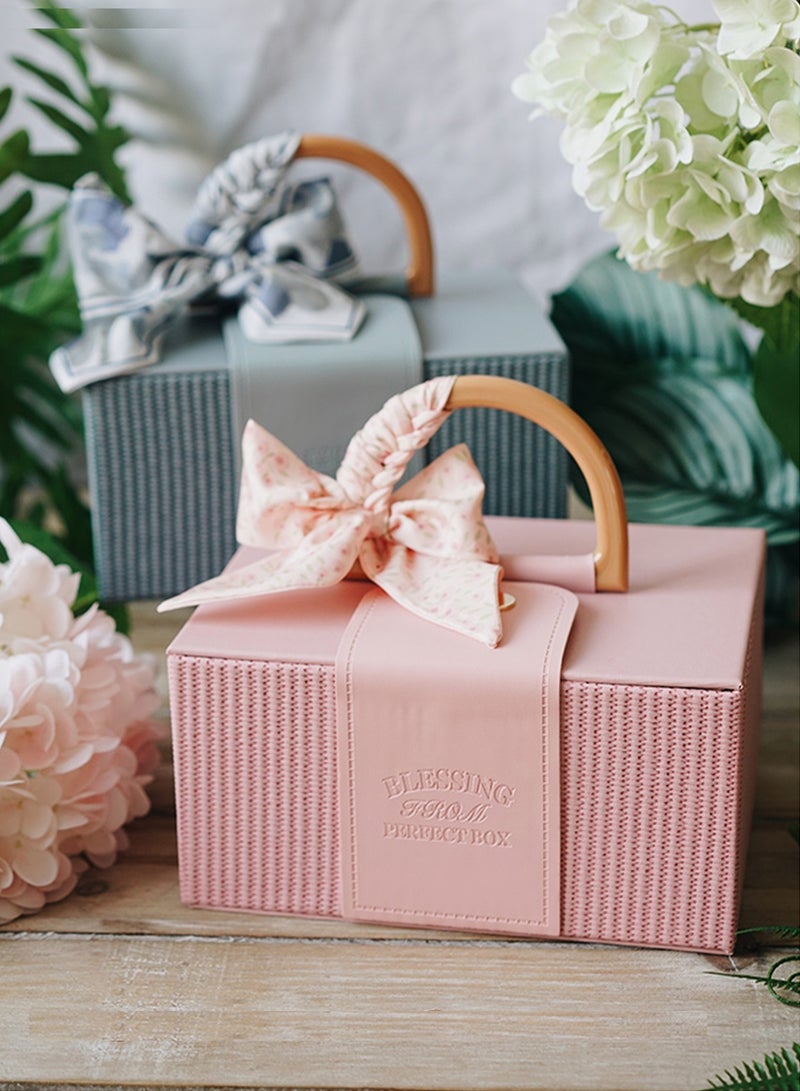 Chillspace Luxury Gift Box with Ribbon, Pink Large PU Leather Gift Box with Semi-Round Handle, Gift Boxes for Presents With Lid, Suitable for Festival, Wedding,  Birthday, Anniversary, etc 30x20x13.5 Pink - Image 2