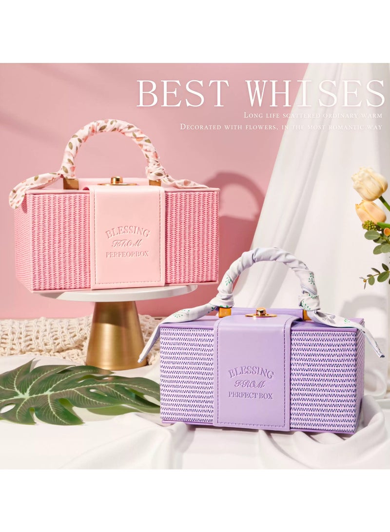 Chillspace Luxury Gift Box with Ribbon, Pink Large PU Leather Gift Box with Semi-Round Handle, Gift Boxes for Presents With Lid, Suitable for Festival, Wedding,  Birthday, Anniversary, etc 30x20x13.5 Pink - Image 5