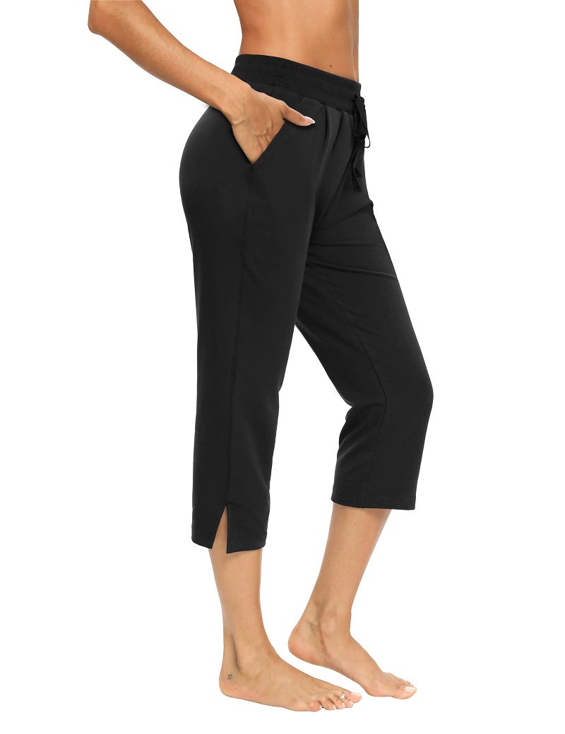 LEXISLOVE Capris for Women Casual Summer Wide Leg Crop Pants Loose Comfy Drawstring Yoga Jogger Capri Pants with Pockets Black M - Image 3