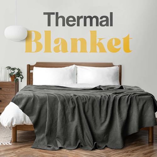 Avalonbedding Avalon Bedding 100% Cotton Blanket Twin Size Thermal Blanket (72"x90") - Perfect Cotton Blankets Twin Size for Layering Bed in Any Season - Cotton Blankets for Bed (Grey) - Image 3