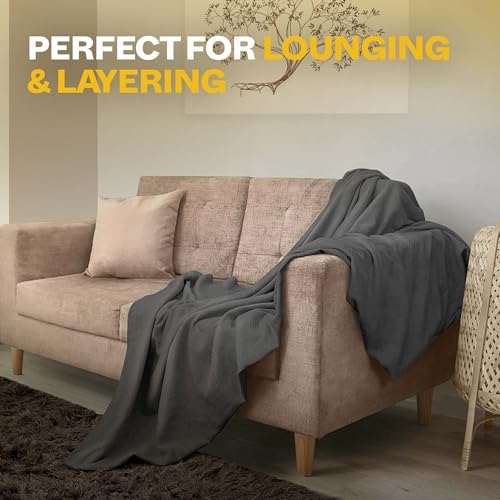 Avalonbedding Avalon Bedding 100% Cotton Blanket Twin Size Thermal Blanket (72"x90") - Perfect Cotton Blankets Twin Size for Layering Bed in Any Season - Cotton Blankets for Bed (Grey) - Image 5