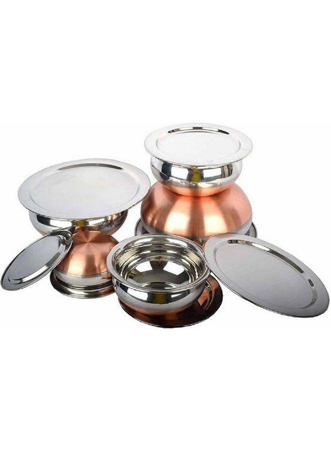 Nirvika Steel Handi Set Copper Bottom Handi Set with lid/Cookware Serving Dinner Bowl patila tapeli of 5 Pieces Size: 1.600 L, 1.200 L, 0.850 L, 0.650 L, 0.400 L - Image 4