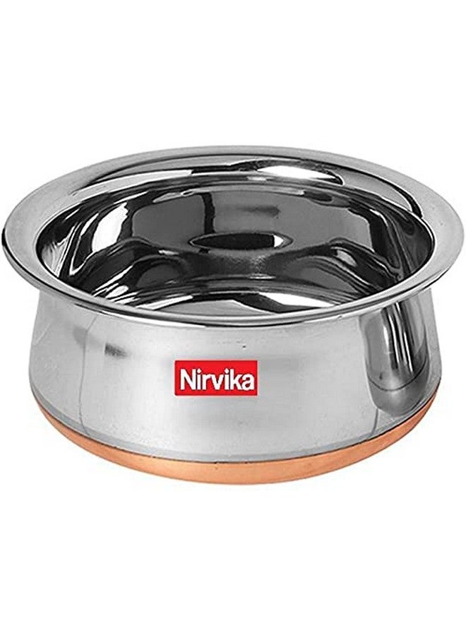 Nirvika Steel Handi Set Copper Bottom Handi Set with lid/Cookware Serving Dinner Bowl patila tapeli of 5 Pieces Size: 1.600 L, 1.200 L, 0.850 L, 0.650 L, 0.400 L - Image 3