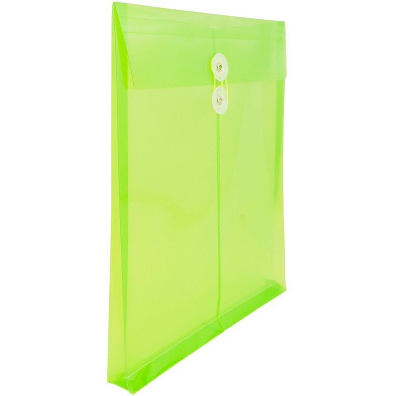 JAM PAPER Plastic Envelopes with Button & String Tie Closure - Letter Open End - 9 3/4 x 11 3/4 - Lime Green - 12/Pack - Image 3