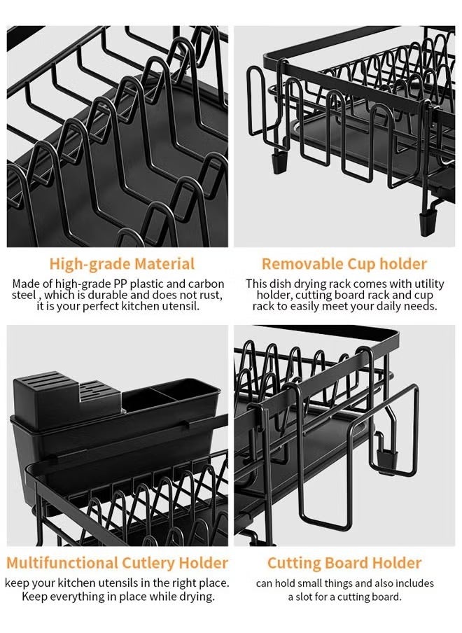 Generic Dish Drying Rack with Removable Tray Space Saving Large Capacity Stainless Steel Kitchen Drying Rack with Cutlery Holder Kitchen Organizer for Dishes, Spoons and Forks (Black)  - Image 4