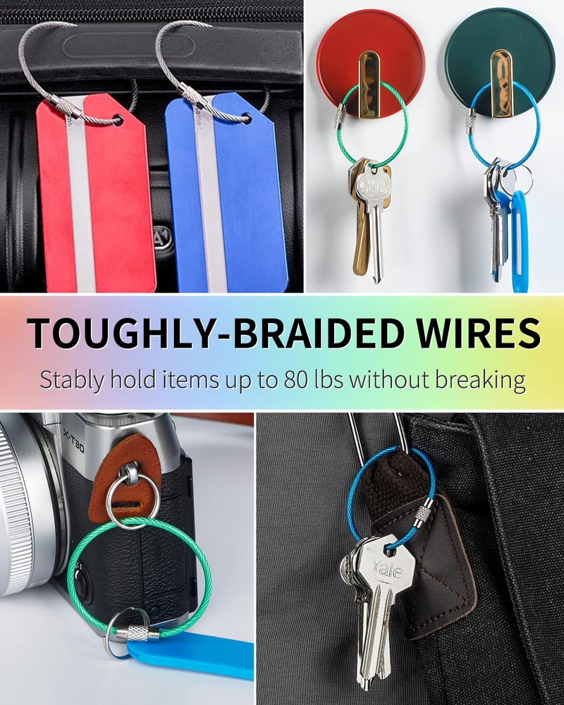 Uniclife 4 Inch Wire Keychain Cable in 6 Assorted Colors Large Stainless Steel Key Ring Loop Holder for Outdoor Hiking Heavy Duty Connectable Luggage Tag Keeper for Sport and Travel, 12 Pack - Image 2