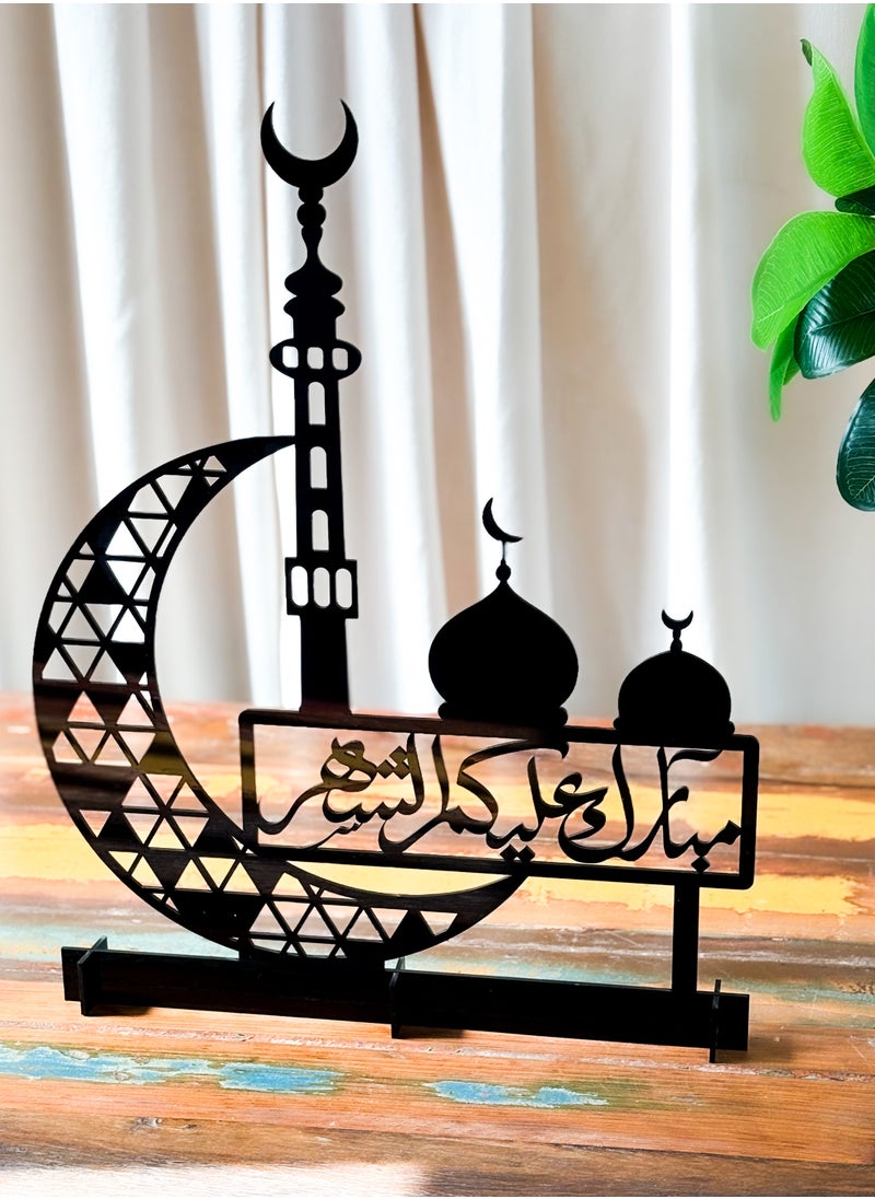 LOWHA - Acrylic Decor Stand in the Shape of a Ramadan Crescent and Mosque Featuring an Arabic Greeting Phrase - Image 1