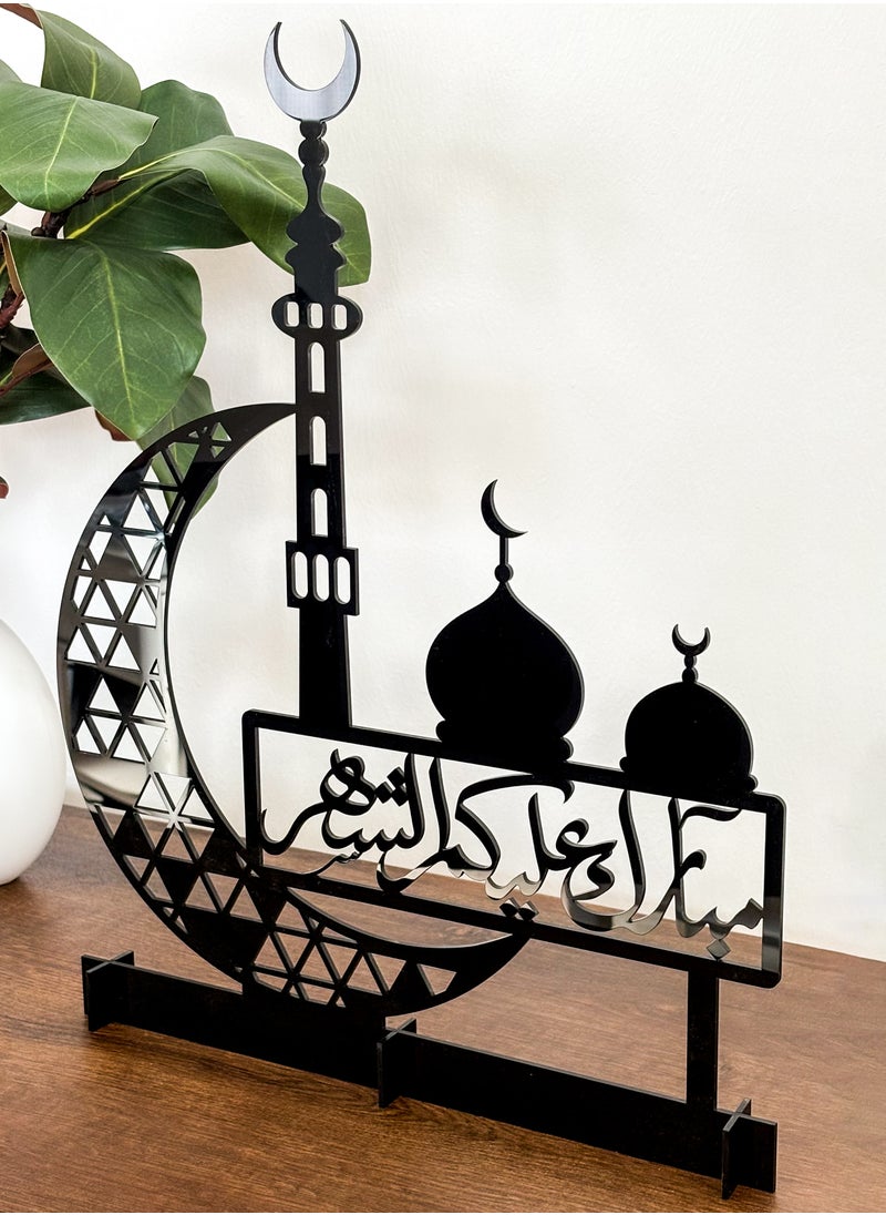 LOWHA - Acrylic Decor Stand in the Shape of a Ramadan Crescent and Mosque Featuring an Arabic Greeting Phrase - Image 1