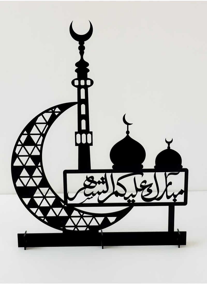 LOWHA - Acrylic Decor Stand in the Shape of a Ramadan Crescent and Mosque Featuring an Arabic Greeting Phrase - Image 1