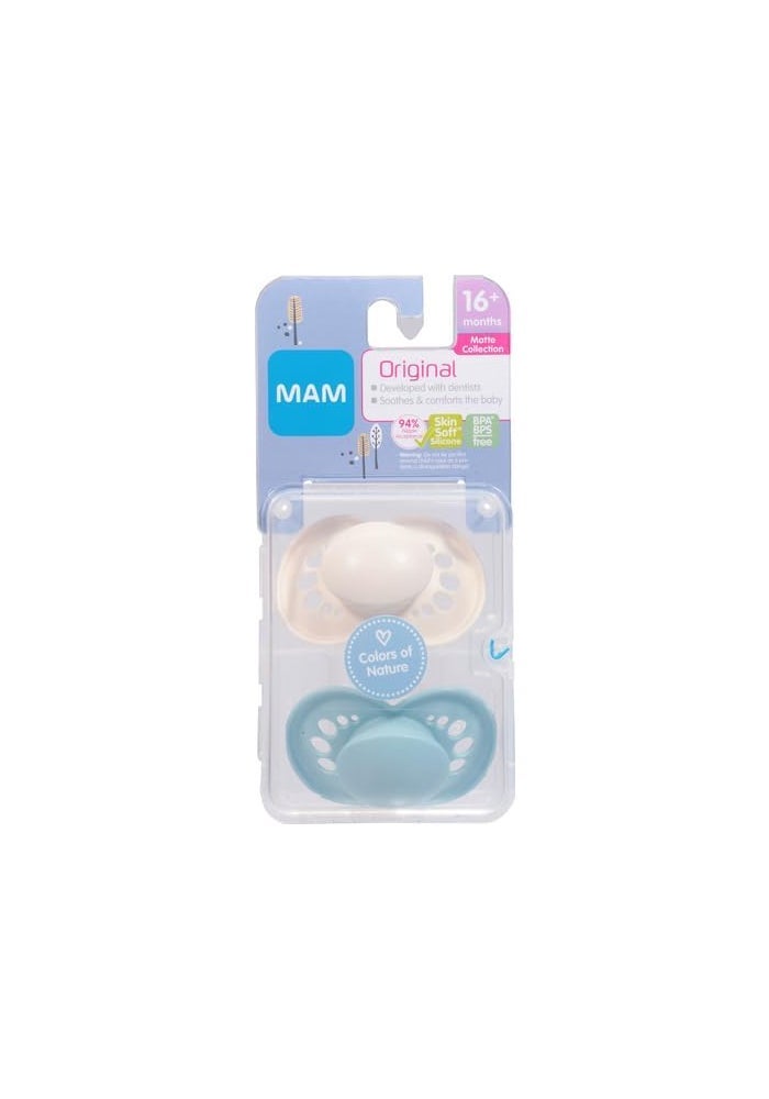 MAM Original Matte Baby Pacifier, Shape Helps Promote Healthy Oral Development, Sterilizer Case, Unisex, 16+, 2 Count (Pack of 1) - Image 2