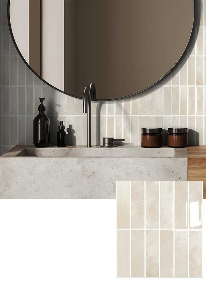 رَوَائِد بلاط خلفية للمطبخ قابل للتقشير واللصق، 5 صفائح ثلاثية الأبعاد ذاتية اللصق، بلاط لاصق للجدران في المطبخ والحمام، مقاس 23 × 29 سم - Image 1