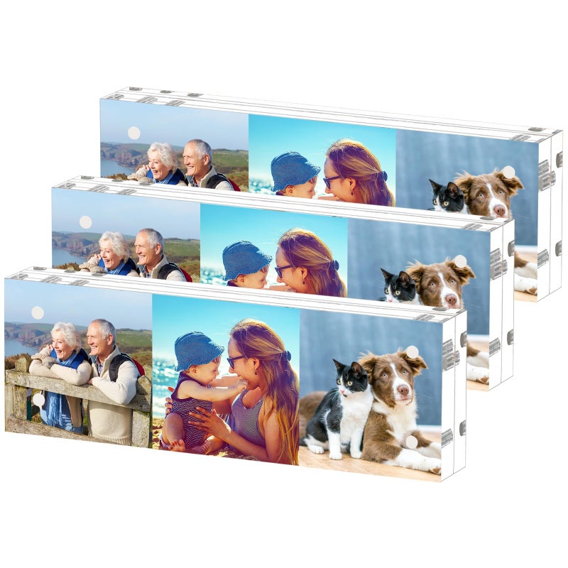 HELPLEX Acrylic Frame  3 Pack 2x6 Acrylic Picture Frames  20mm Thicker Frameless Clear Frame Double Sided Magnetic Frame  Free Standing Desktop Display Stand Acrylic Frames - Image 1